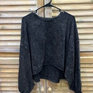 Zenana Cropped Acid Wash Long Sleeve Top